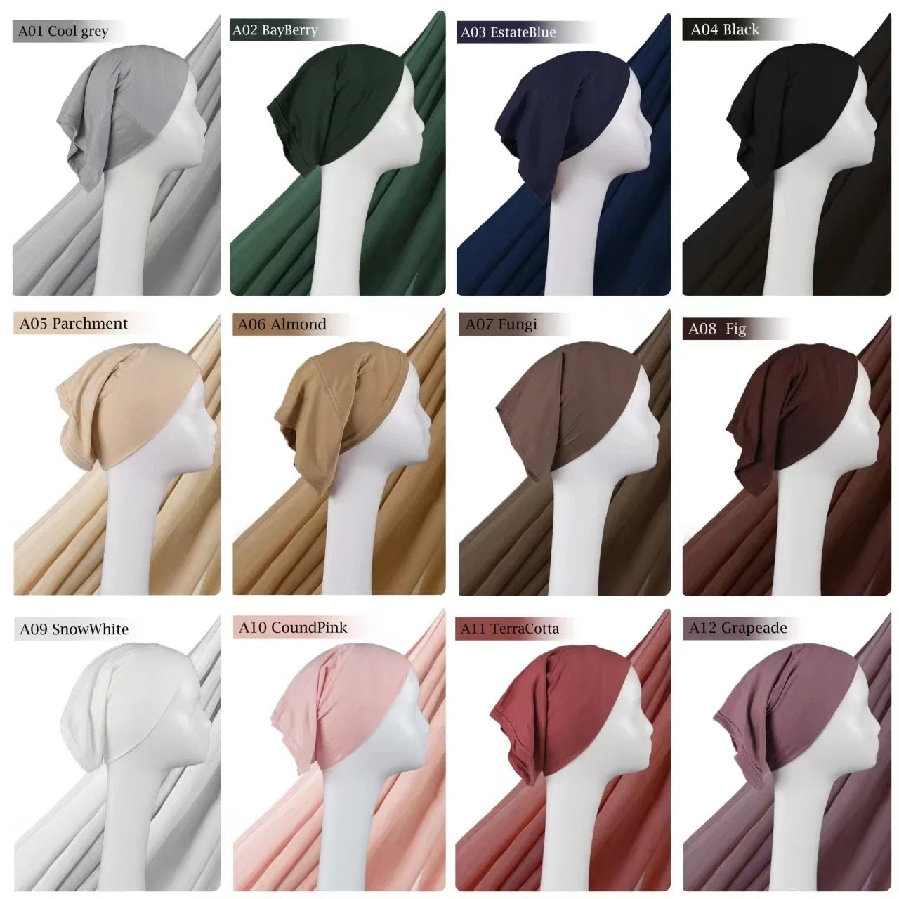 Light Viscose Rayon Shawl One Set Thin Plain Hijabs With Caps High Quality Muslim Fashion Head Scarf Headwraps Islam 185x85cmA07 - Fungi