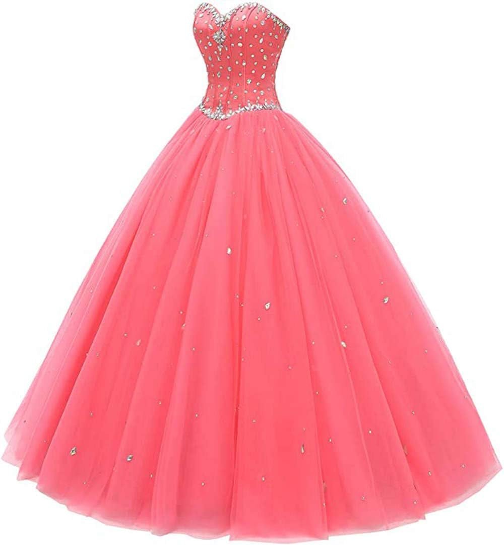 Likedpage Women'S Sweetheart Ball Gown Tulle Quinceanera Dresses Prom DressPink16 PlusClothingDressesShoes & Jewelry