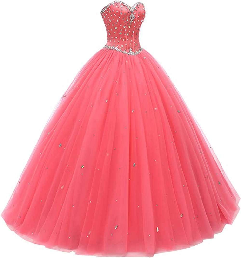 Likedpage Women'S Sweetheart Ball Gown Tulle Quinceanera Dresses Prom DressPink16 PlusClothingDressesShoes & Jewelry