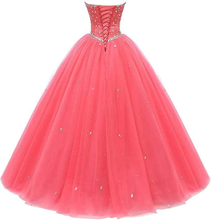 Likedpage Women'S Sweetheart Ball Gown Tulle Quinceanera Dresses Prom DressPink16 PlusClothingDressesShoes & Jewelry