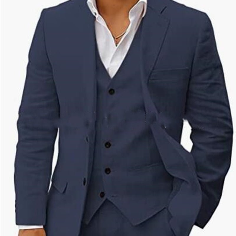 Linen Business Casual Suit Men's Six - piece Set SuitNavy Blue3XL