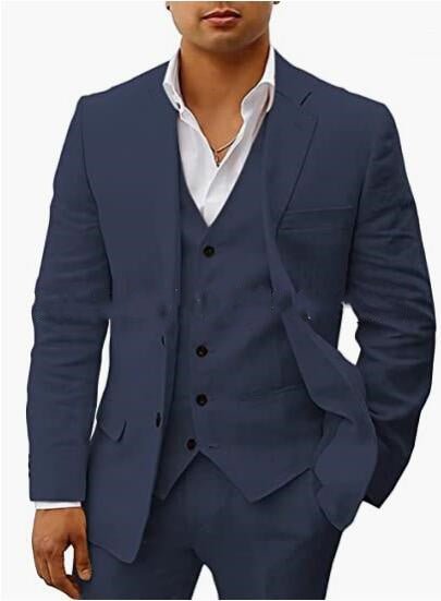 Linen Business Casual Suit Men's Six - piece Set SuitNavy Blue3XL