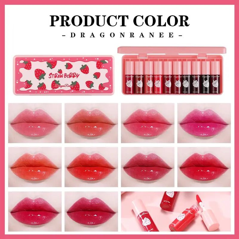 Long - Lasting Lip Gloss Set, 10Pcs/Set Strawberry Lip Stick, Moisturizing Lip Gloss Elegant Hydrating Lip Cosmetic for Lip Makeup, Girls and Women Makeup Set, Lip GlossOne - SizeMulticolorBeauty & Personal Care