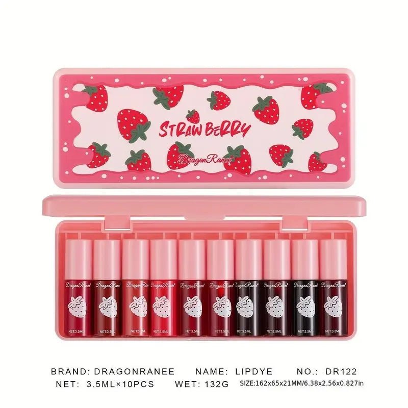 Long - Lasting Lip Gloss Set, 10Pcs/Set Strawberry Lip Stick, Moisturizing Lip Gloss Elegant Hydrating Lip Cosmetic for Lip Makeup, Girls and Women Makeup Set, Lip GlossOne - SizeMulticolorBeauty & Personal Care