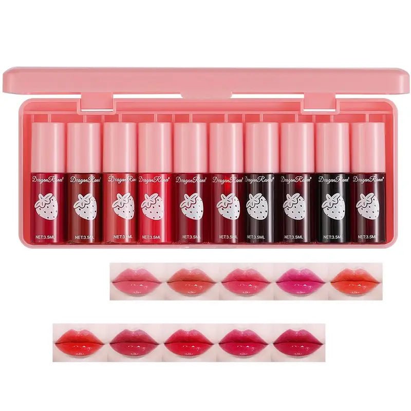 Long - Lasting Lip Gloss Set, 10Pcs/Set Strawberry Lip Stick, Moisturizing Lip Gloss Elegant Hydrating Lip Cosmetic for Lip Makeup, Girls and Women Makeup Set, Lip GlossOne - SizeMulticolorBeauty & Personal Care