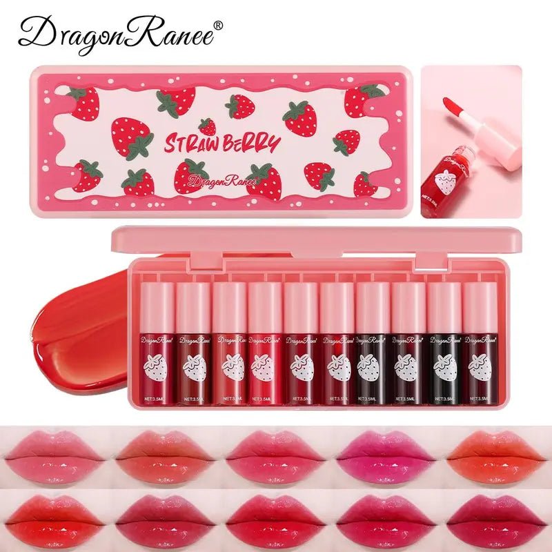 Long - Lasting Lip Gloss Set, 10Pcs/Set Strawberry Lip Stick, Moisturizing Lip Gloss Elegant Hydrating Lip Cosmetic for Lip Makeup, Girls and Women Makeup Set, Lip GlossOne - SizeMulticolorBeauty & Personal Care