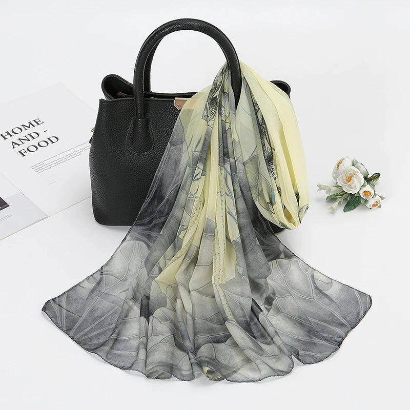 Lotus Print Chiffon Scarf Fashionable Lightweight Neck Scarf For Women Summer Neck Sun Protection Silk Scarf Shawl 150*50cm01