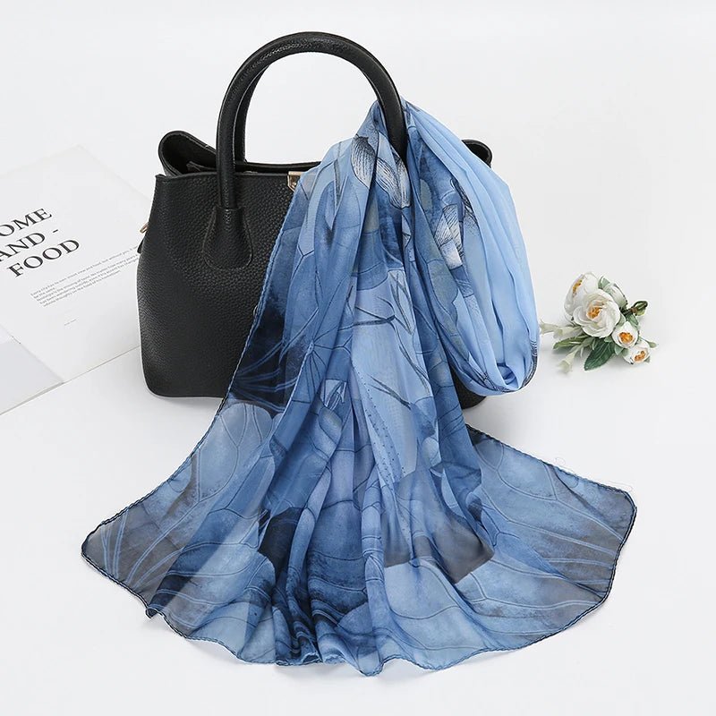 Lotus Print Chiffon Scarf Fashionable Lightweight Neck Scarf For Women Summer Neck Sun Protection Silk Scarf Shawl 150*50cm01