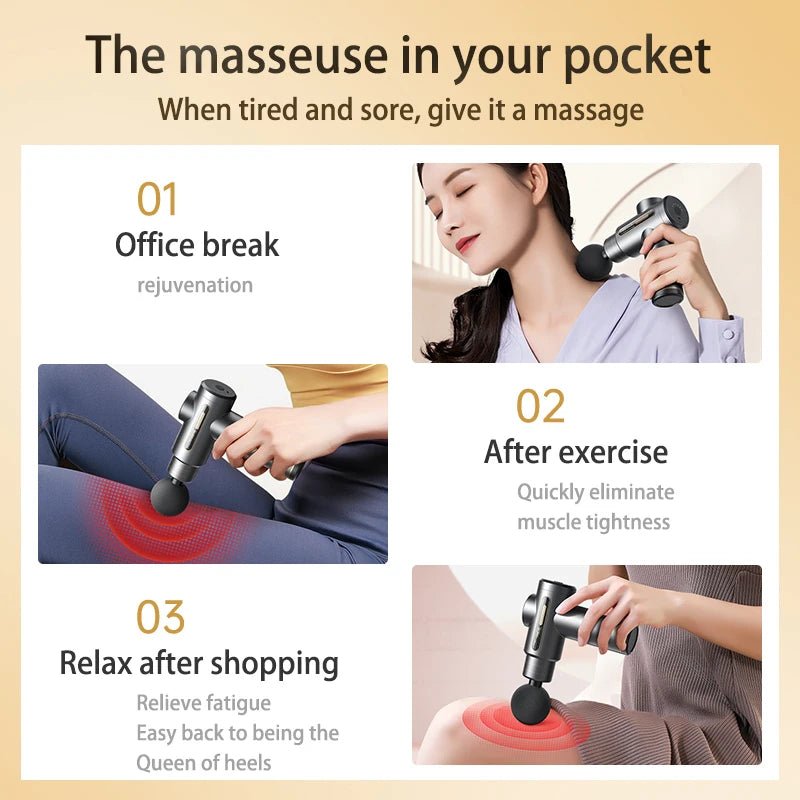 Massage Gun Deep Tissue Handheld Electric Muscle Massager for Athletes Muscle Massage Gun for Pain Relief with 4 Massage HeadsGreen 6 SpeedType C ChargeHome