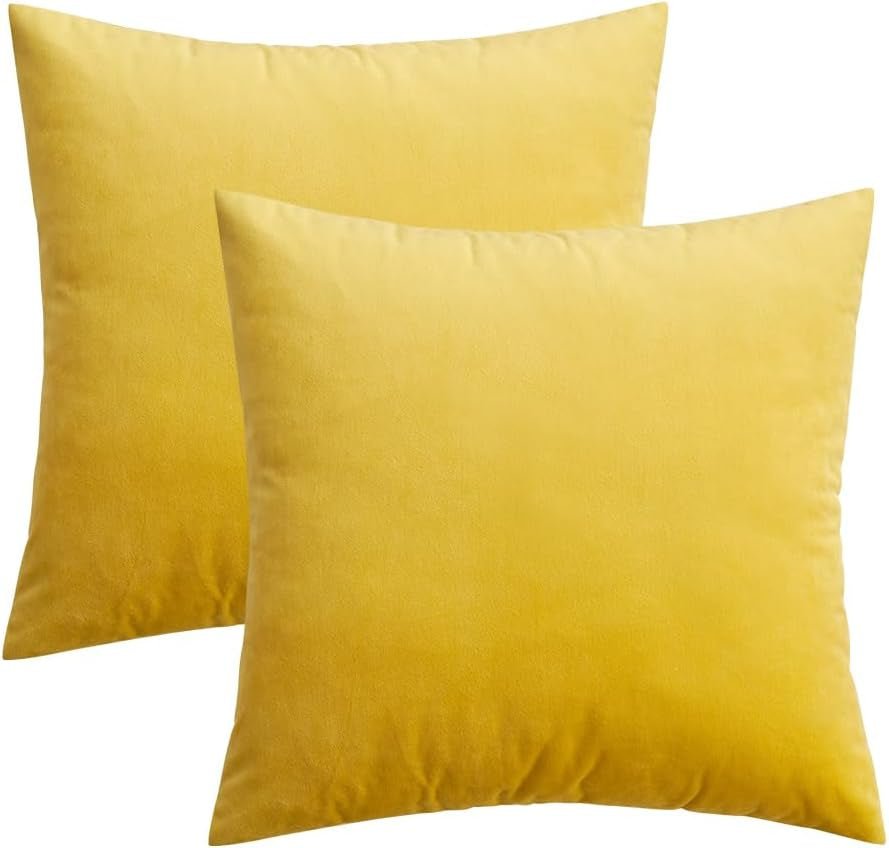 MIULEE Pack of 2 Velvet Soft Solid Decorative Square Throw Pillow Covers Set Cushion Case for Spring Sofa Bedroom 16X16 Inch 40X40 Cm Lemon YellowLemon Yellow16X16 Inch (Pack Of 2)BeddingDecorative PillowsHome & Kitchen