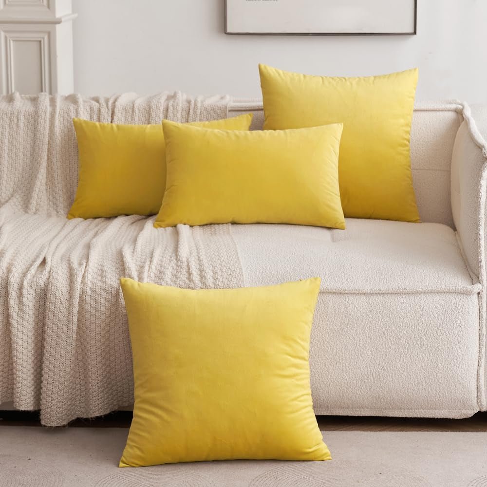 MIULEE Pack of 2 Velvet Soft Solid Decorative Square Throw Pillow Covers Set Cushion Case for Spring Sofa Bedroom 16X16 Inch 40X40 Cm Lemon YellowLemon Yellow16X16 Inch (Pack Of 2)BeddingDecorative PillowsHome & Kitchen