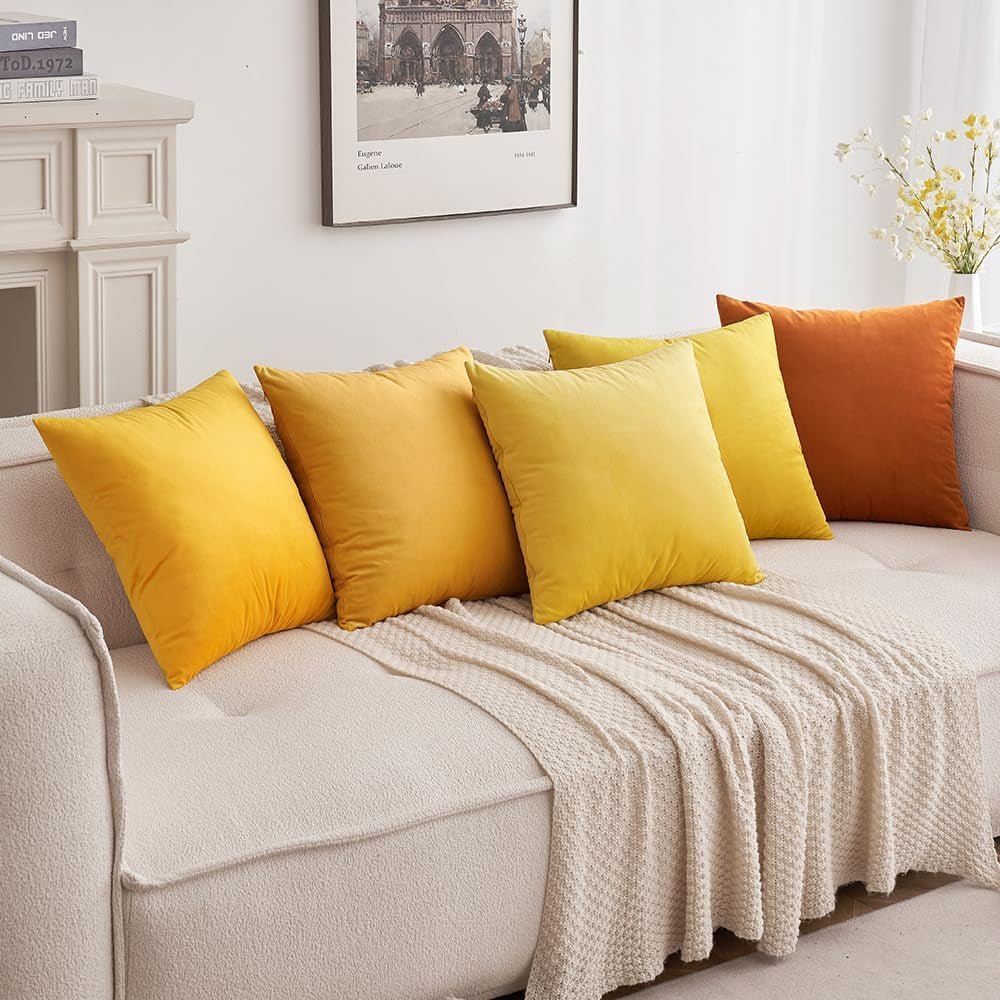 MIULEE Pack of 2 Velvet Soft Solid Decorative Square Throw Pillow Covers Set Cushion Case for Spring Sofa Bedroom 16X16 Inch 40X40 Cm Lemon YellowLemon Yellow16X16 Inch (Pack Of 2)BeddingDecorative PillowsHome & Kitchen