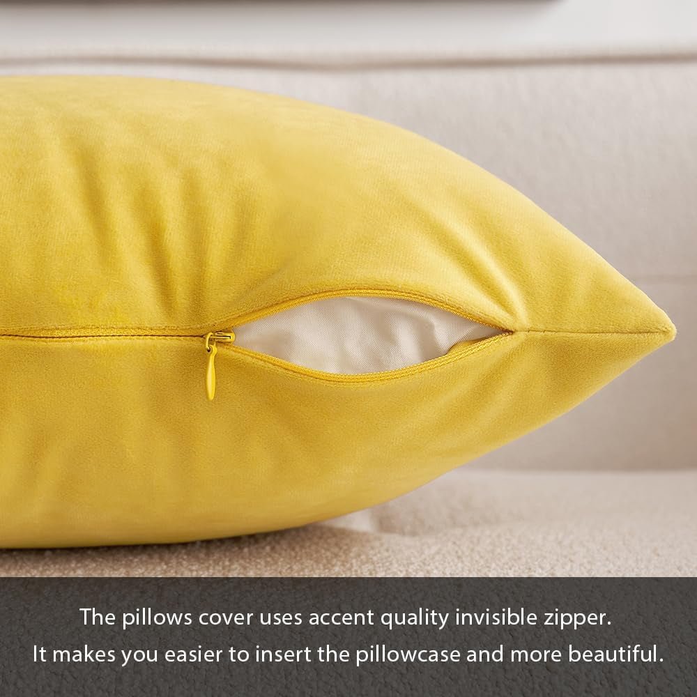 MIULEE Pack of 2 Velvet Soft Solid Decorative Square Throw Pillow Covers Set Cushion Case for Spring Sofa Bedroom 16X16 Inch 40X40 Cm Lemon YellowLemon Yellow16X16 Inch (Pack Of 2)BeddingDecorative PillowsHome & Kitchen