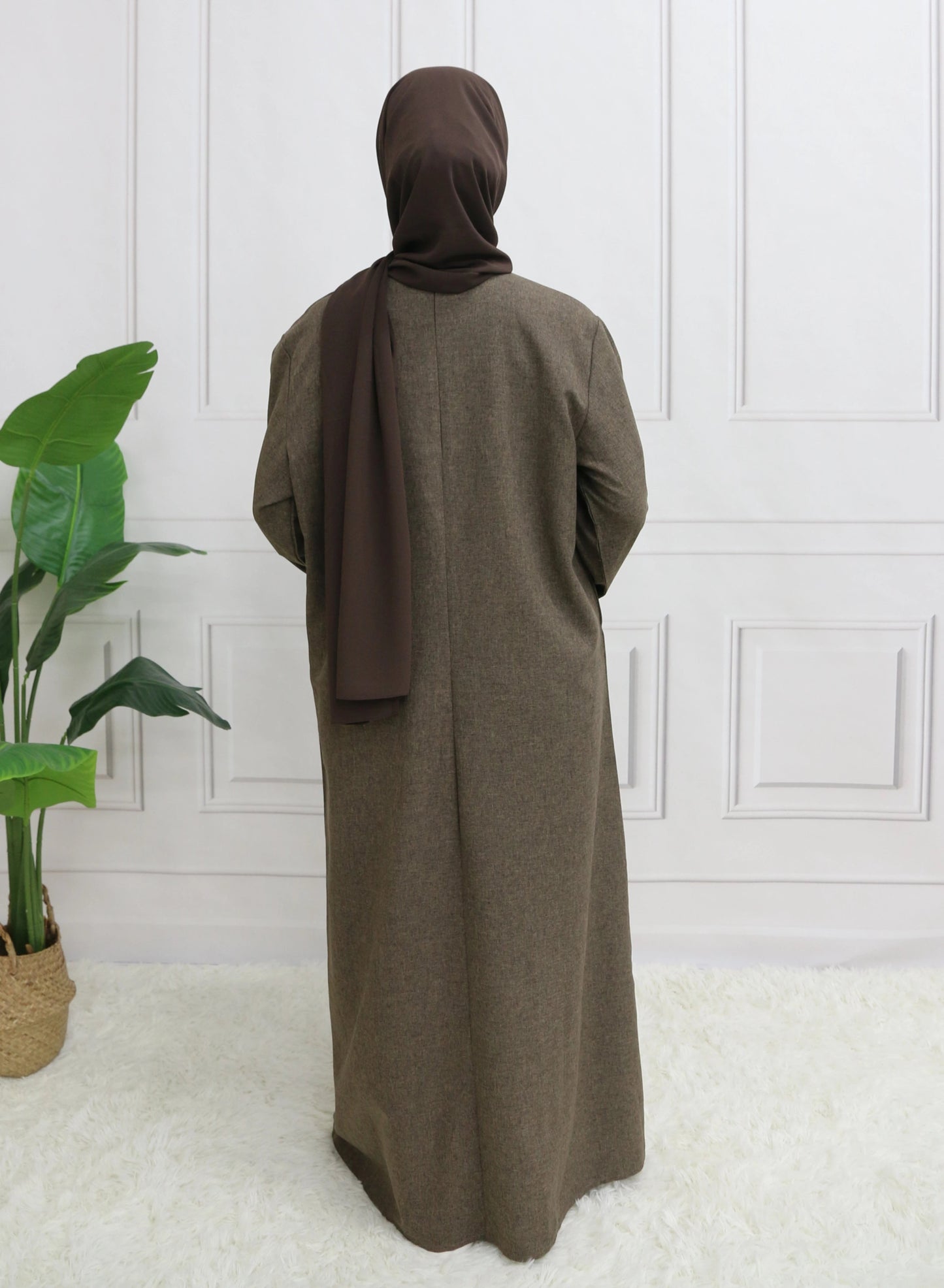 Modest Closed Plain Long Sleeve Abaya Without Hijab With Belt Basic Islamic Eid Clothes DressGreyM