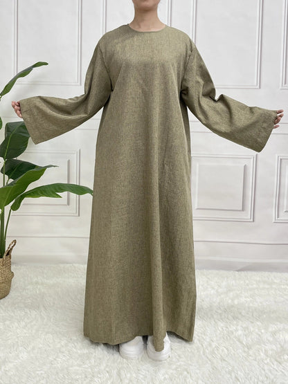 Modest Closed Plain Long Sleeve Abaya Without Hijab With Belt Basic Islamic Eid Clothes DressLight BrownXL