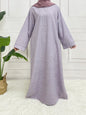 Modest Closed Plain Long Sleeve Abaya Without Hijab With Belt Basic Islamic Eid Clothes DressPurpleXXL