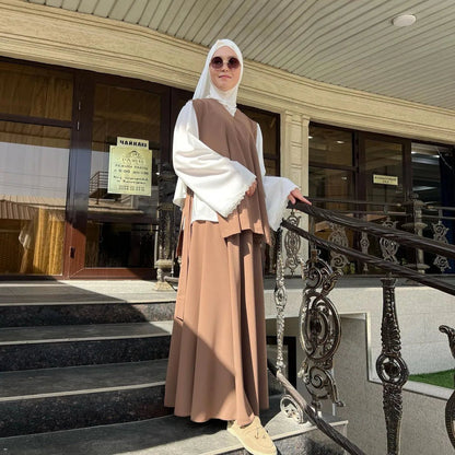 Modest Outfits Eid Muslim Women Abayas Top Skirt Suit Ramadan Dubai Islam Arabic Jalabiya Saudi Morocco Ensemble Two Piece SetCYANL