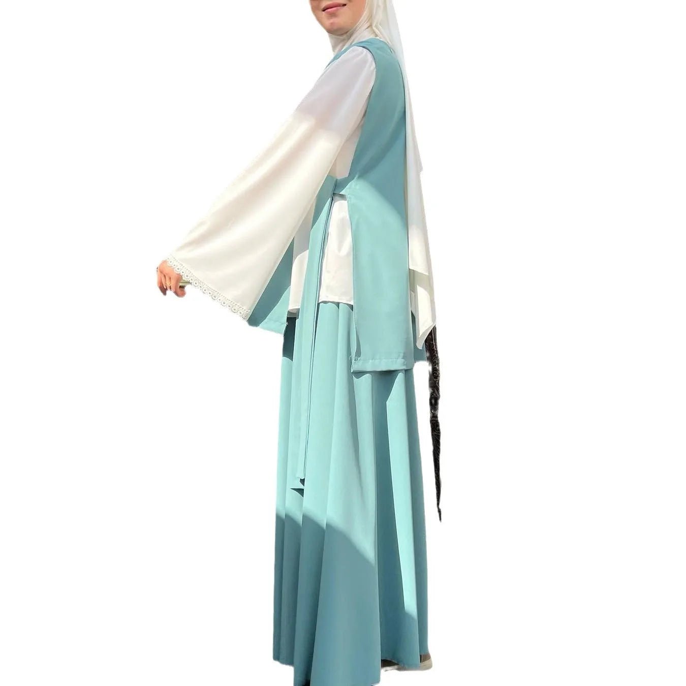 Modest Outfits Eid Muslim Women Abayas Top Skirt Suit Ramadan Dubai Islam Arabic Jalabiya Saudi Morocco Ensemble Two Piece SetCYANL