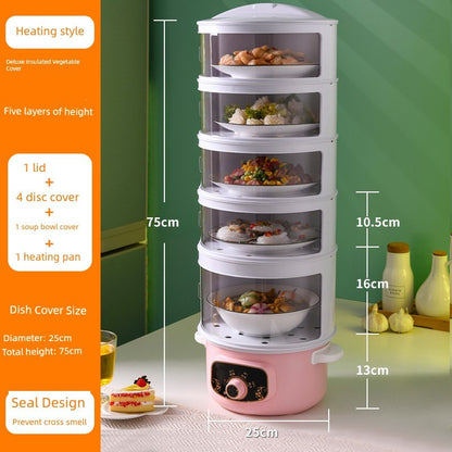 Multi - Layer Rice Dish Dishes Handy Gadget Kitchen Storage RackFive - layer knob heating model [bottom height + heating pot]]