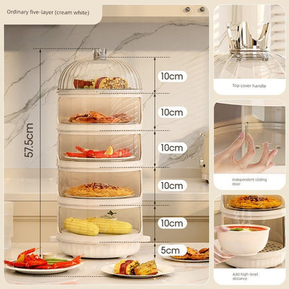 Multi - Layer Rice Dish Dishes Handy Gadget Kitchen Storage RackFive - layer model + insulation base - sealed model [save table/dust insulation]]