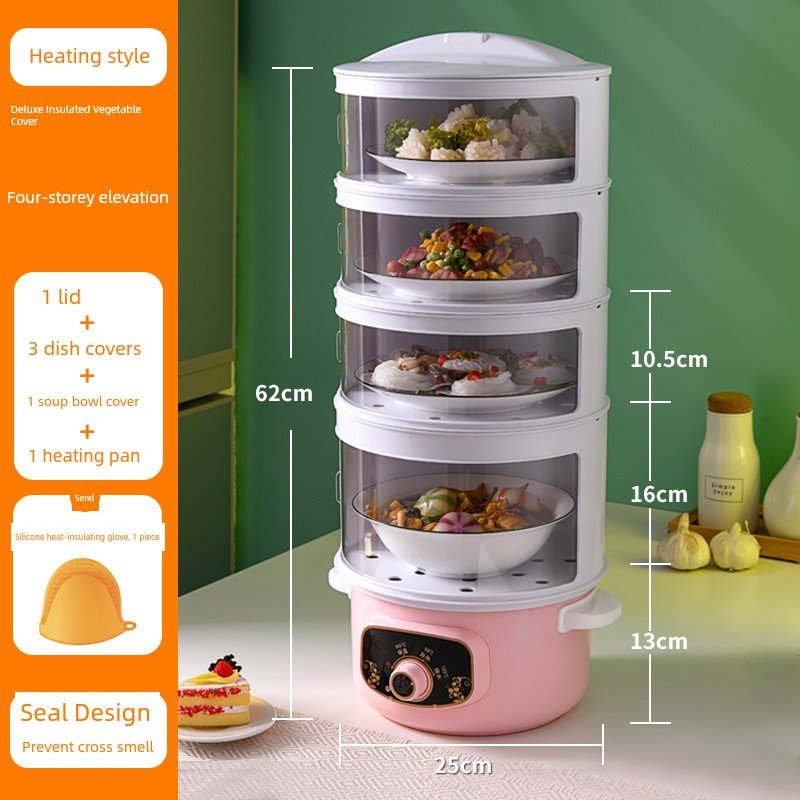 Multi - Layer Rice Dish Dishes Handy Gadget Kitchen Storage RackFour - layer knob heating [bottom height + heating pot]]