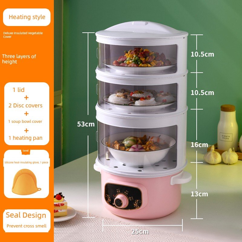 Multi - Layer Rice Dish Dishes Handy Gadget Kitchen Storage RackThree - layer knob heating [bottom height + heating pot]]