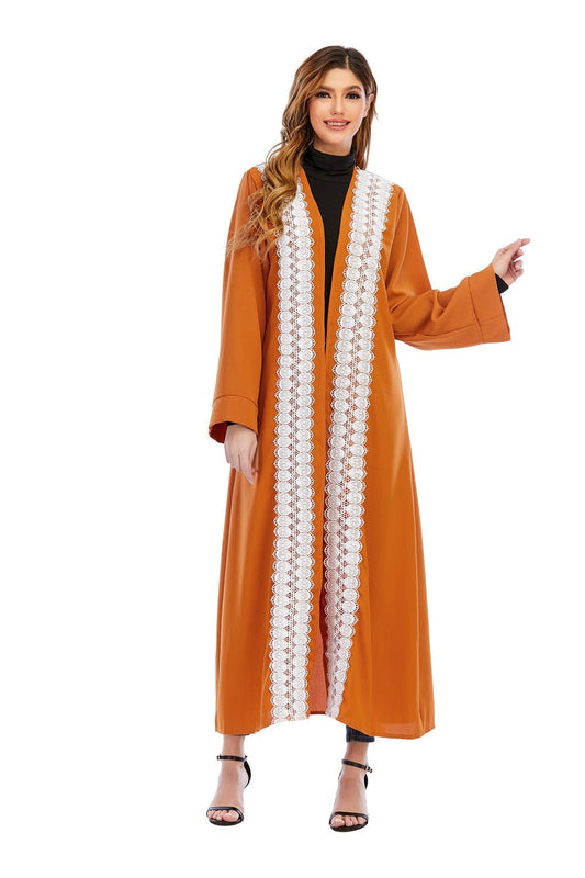 Muslim Abaya Cardigan Long Jacket Large Size Middle Eastern Robe Fashion Turkish WomenBurnt yellow2XL