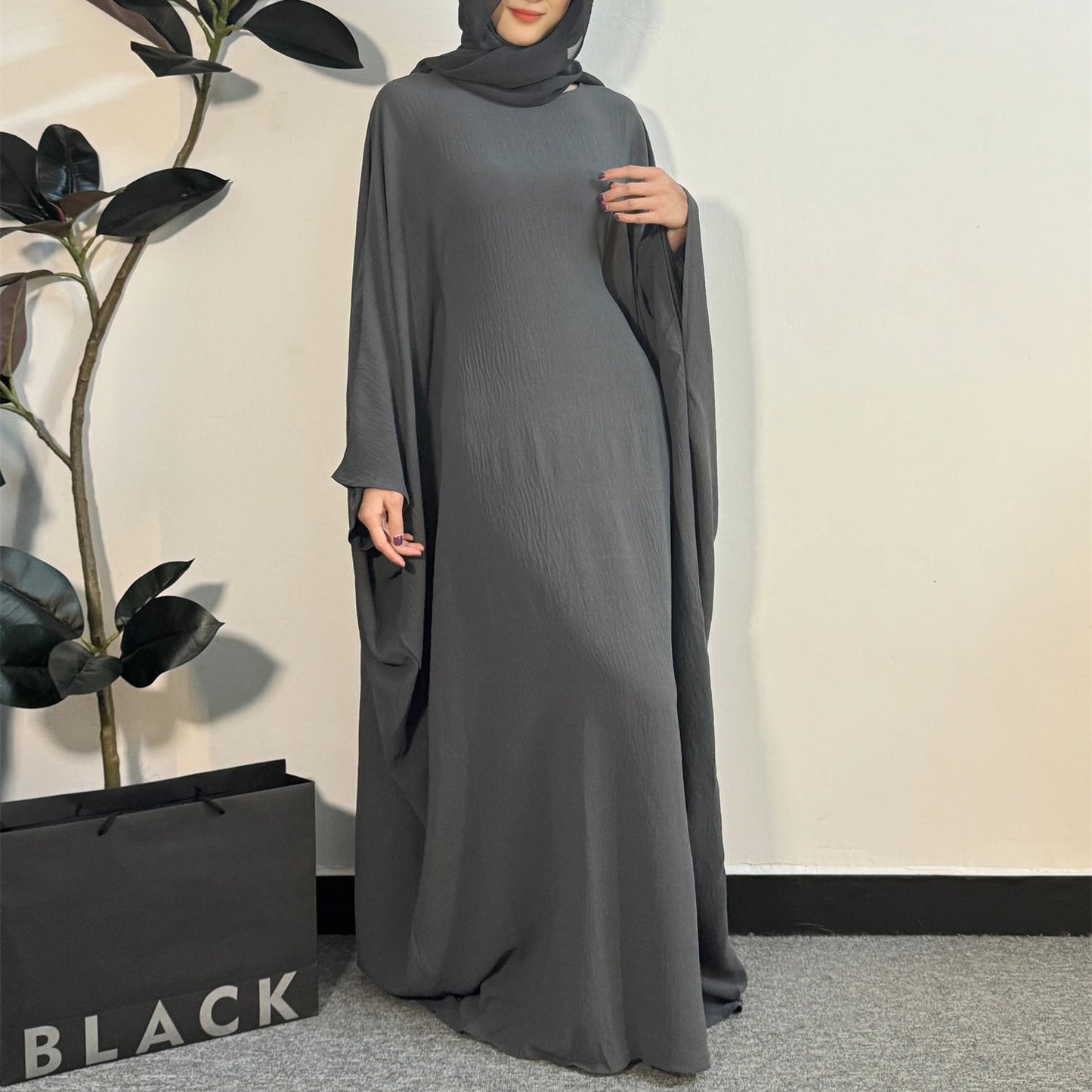 Muslim Abayas Loose Maxi Dresses Women Jilbabs Muslim Dress Full Sleeve O - neck Casual Solid Robe Islamic Ramadan Dressesarmy greenone size