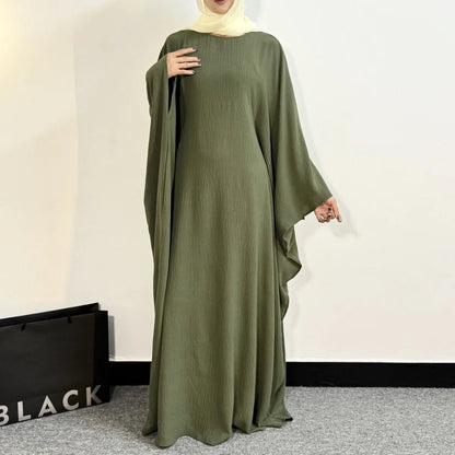 Muslim Abayas Loose Maxi Dresses Women Jilbabs Muslim Dress Full Sleeve O - neck Casual Solid Robe Islamic Ramadan Dressesarmy greenone size