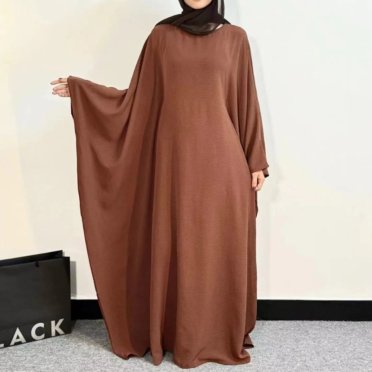 Muslim Abayas Loose Maxi Dresses Women Jilbabs Muslim Dress Full Sleeve O - neck Casual Solid Robe Islamic Ramadan Dressescoffeeone size