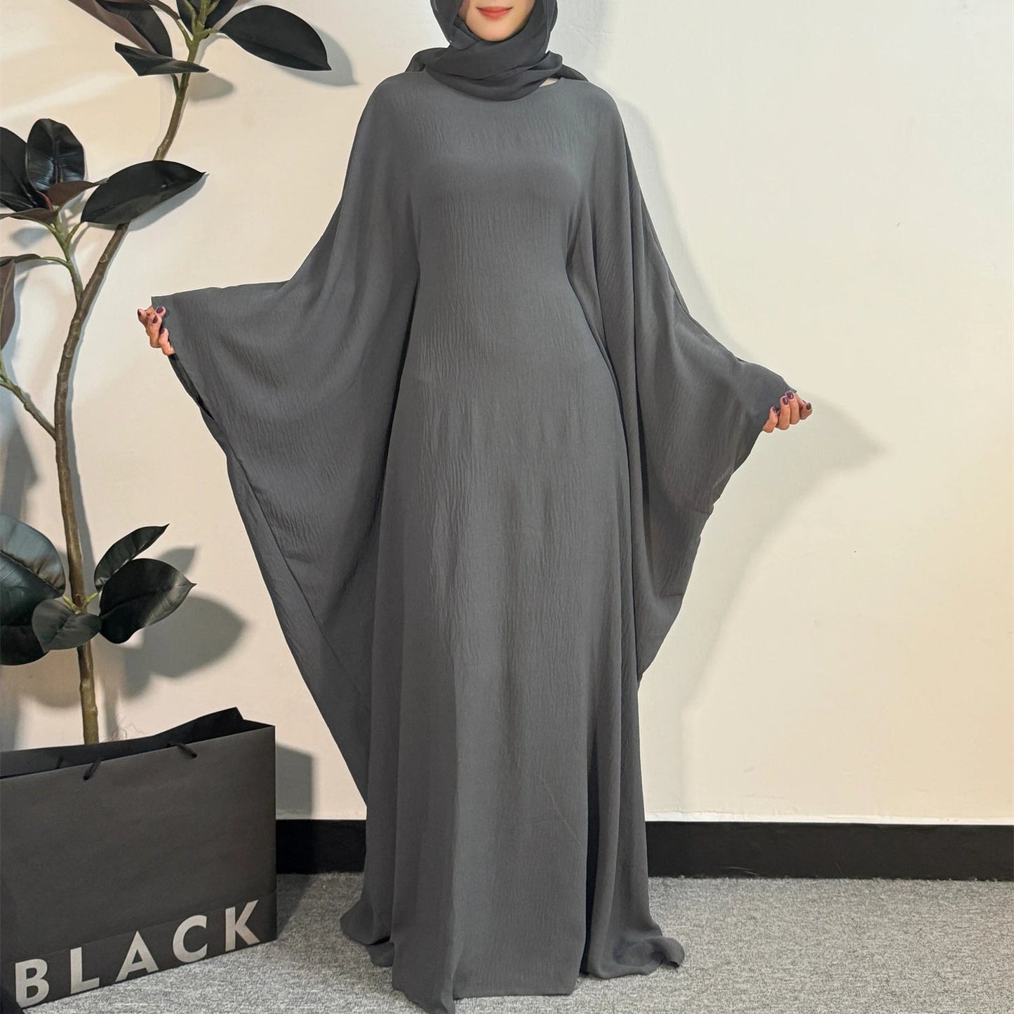 Muslim Abayas Loose Maxi Dresses Women Jilbabs Muslim Dress Full Sleeve O - neck Casual Solid Robe Islamic Ramadan Dressesgrayone size