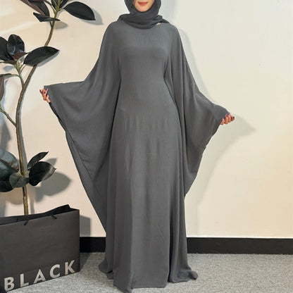 Muslim Abayas Loose Maxi Dresses Women Jilbabs Muslim Dress Full Sleeve O - neck Casual Solid Robe Islamic Ramadan Dressesgrayone size