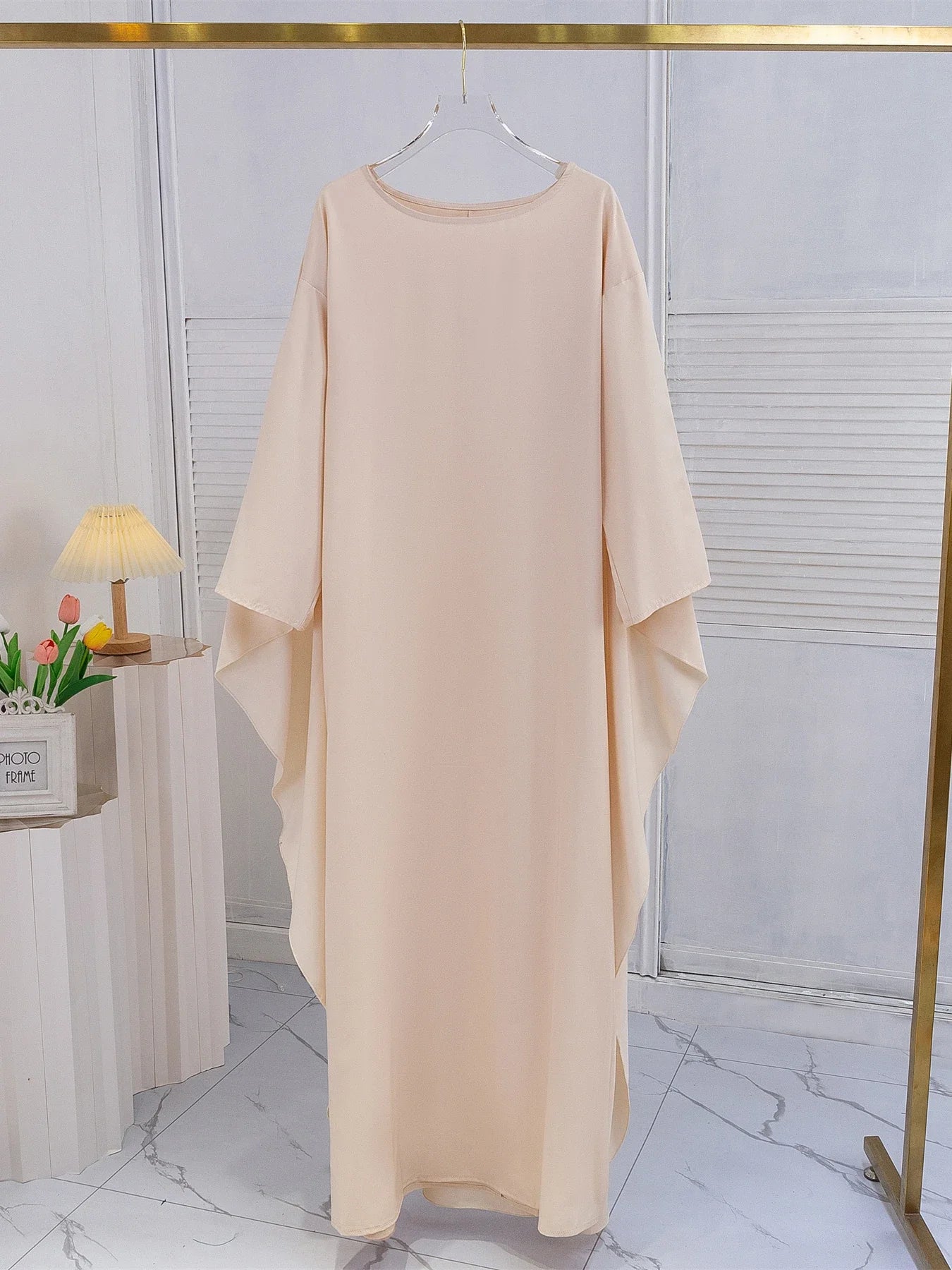 Muslim Abayas Muslim Maxi Party Dress Loose Islamic Dresses Women Jilbabs Elegant Casual Solid Robe Ramadan Dresses KaftanapricotOne Size