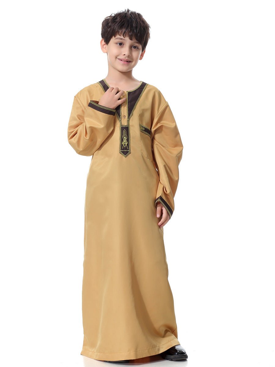 Muslim Arab Middle Eastern Youth Embroidered Round Neck Boy RobeBrown2XL