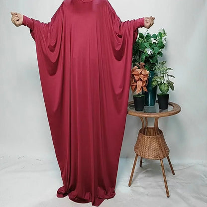 Muslim Hijabs Dress Middle Eastern Arab Robe One Piece Hooded Solid Bat Sleeve Large Size Loose Dress Islamic Clothing for WomenApricotOne Size