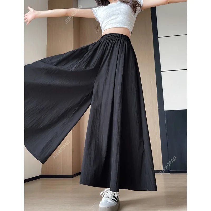 New Casual Pants Elastic Waist Culottes Stylish Women's Wide Leg Pants Collection Casual Culottes High Waist Skirt for EverydayblueL