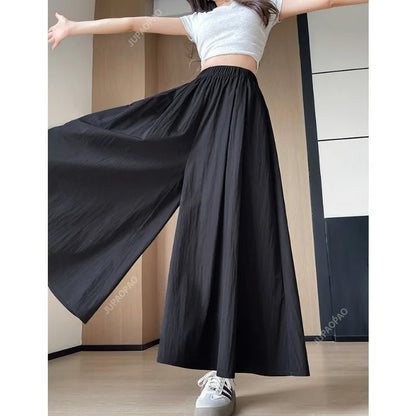 New Casual Pants Elastic Waist Culottes Stylish Women's Wide Leg Pants Collection Casual Culottes High Waist Skirt for EverydayblueL