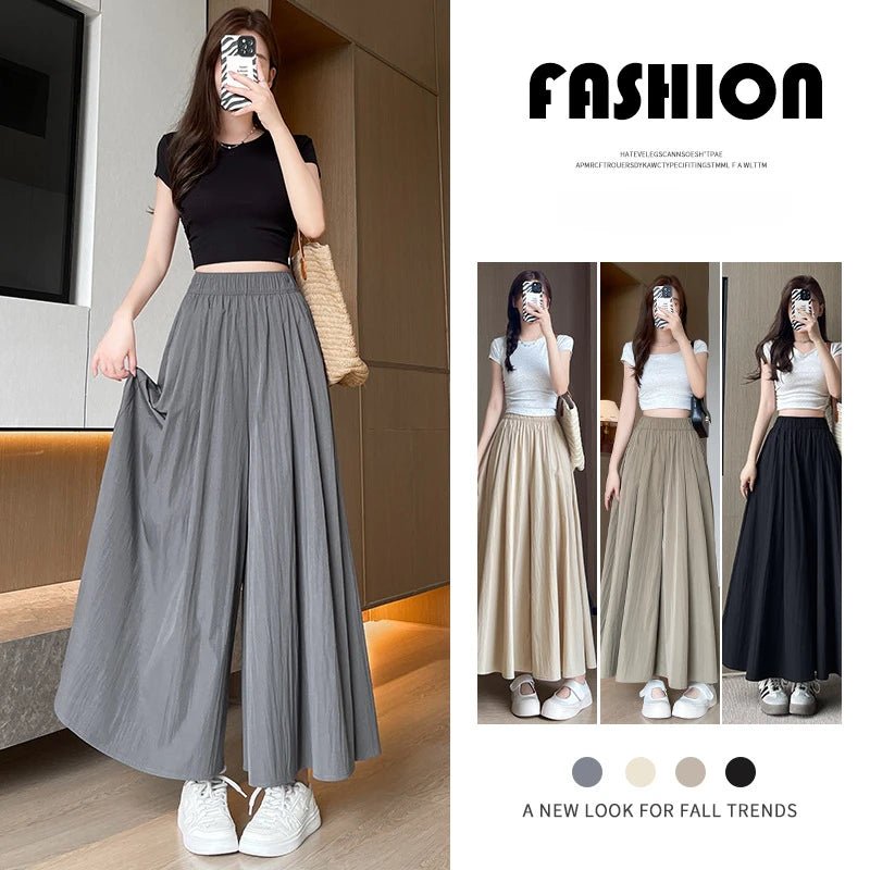 New Casual Pants Elastic Waist Culottes Stylish Women's Wide Leg Pants Collection Casual Culottes High Waist Skirt for EverydayblueL