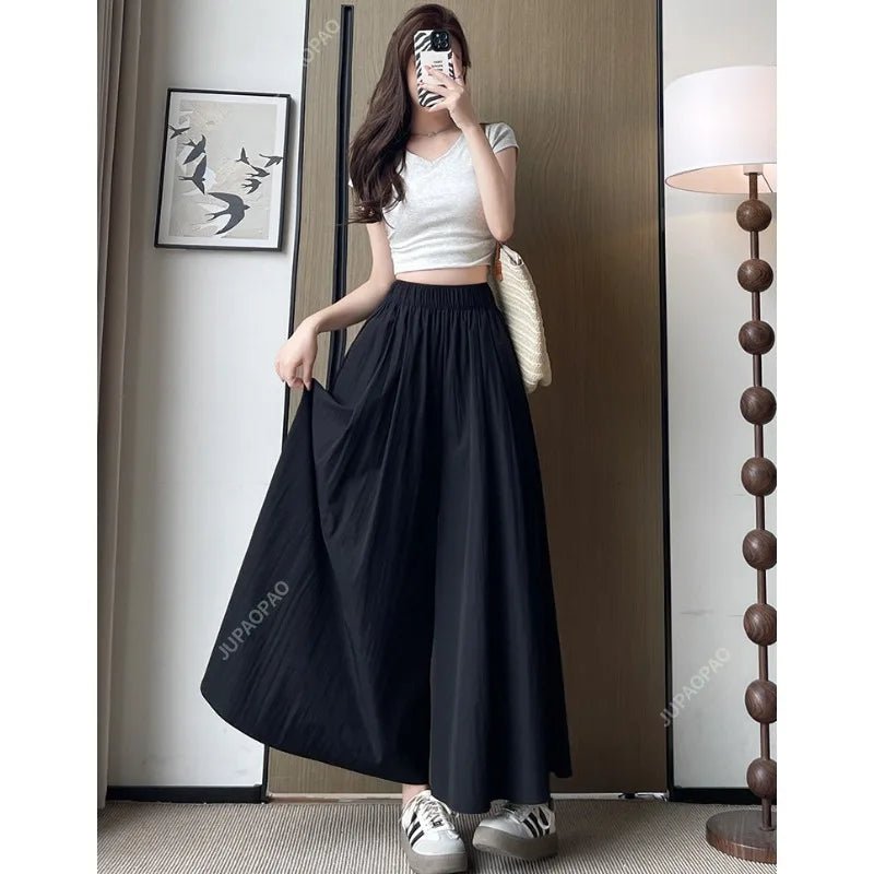 New Casual Pants Elastic Waist Culottes Stylish Women's Wide Leg Pants Collection Casual Culottes High Waist Skirt for EverydayblueL