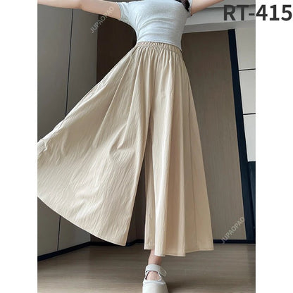 New Casual Pants Elastic Waist Culottes Stylish Women's Wide Leg Pants Collection Casual Culottes High Waist Skirt for EverydayblueL