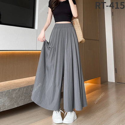 New Casual Pants Elastic Waist Culottes Stylish Women's Wide Leg Pants Collection Casual Culottes High Waist Skirt for EverydayblueL