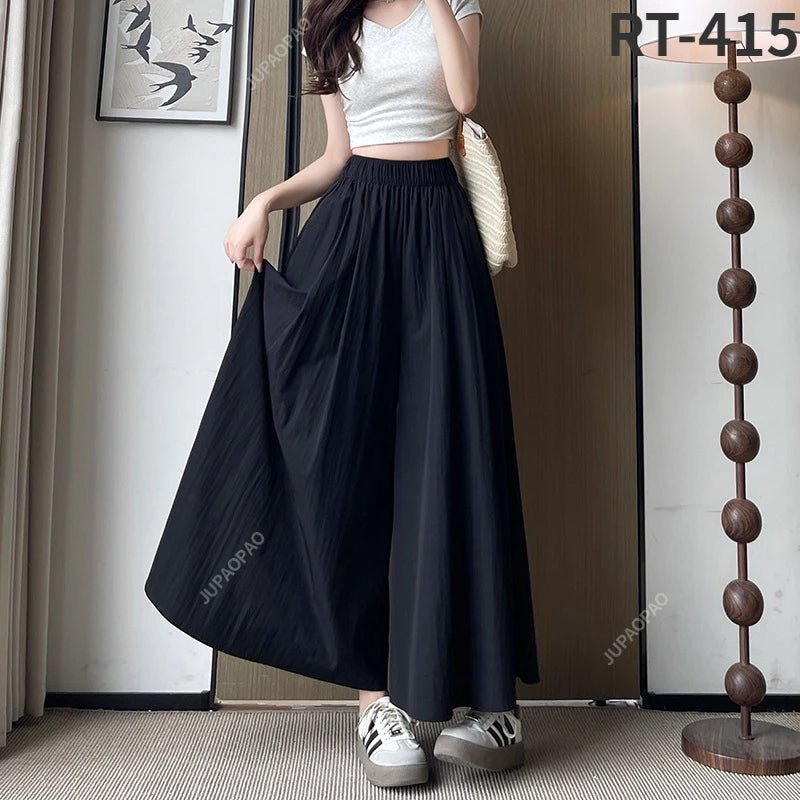 New Casual Pants Elastic Waist Culottes Stylish Women's Wide Leg Pants Collection Casual Culottes High Waist Skirt for EverydayblueL