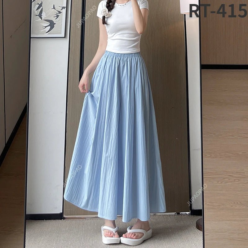 New Casual Pants Elastic Waist Culottes Stylish Women's Wide Leg Pants Collection Casual Culottes High Waist Skirt for EverydayblueL