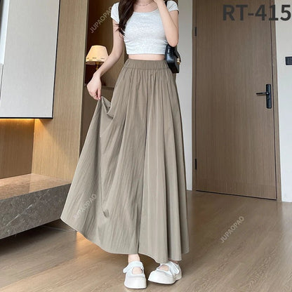 New Casual Pants Elastic Waist Culottes Stylish Women's Wide Leg Pants Collection Casual Culottes High Waist Skirt for EverydayblueL