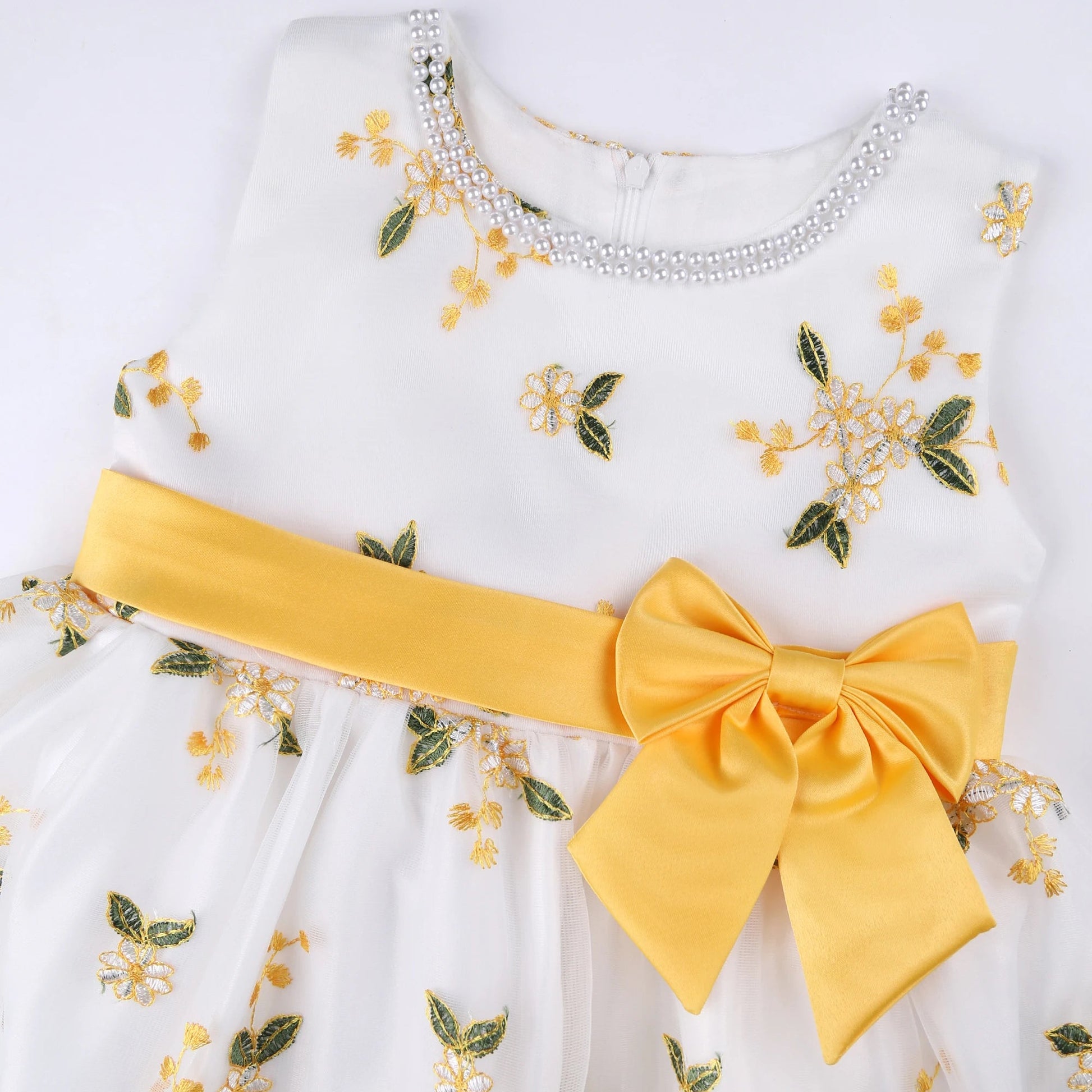 New embroidered bow dress skirt gauze princess pommel skirt girl dress June 1 Children's Day performance dressYellow100