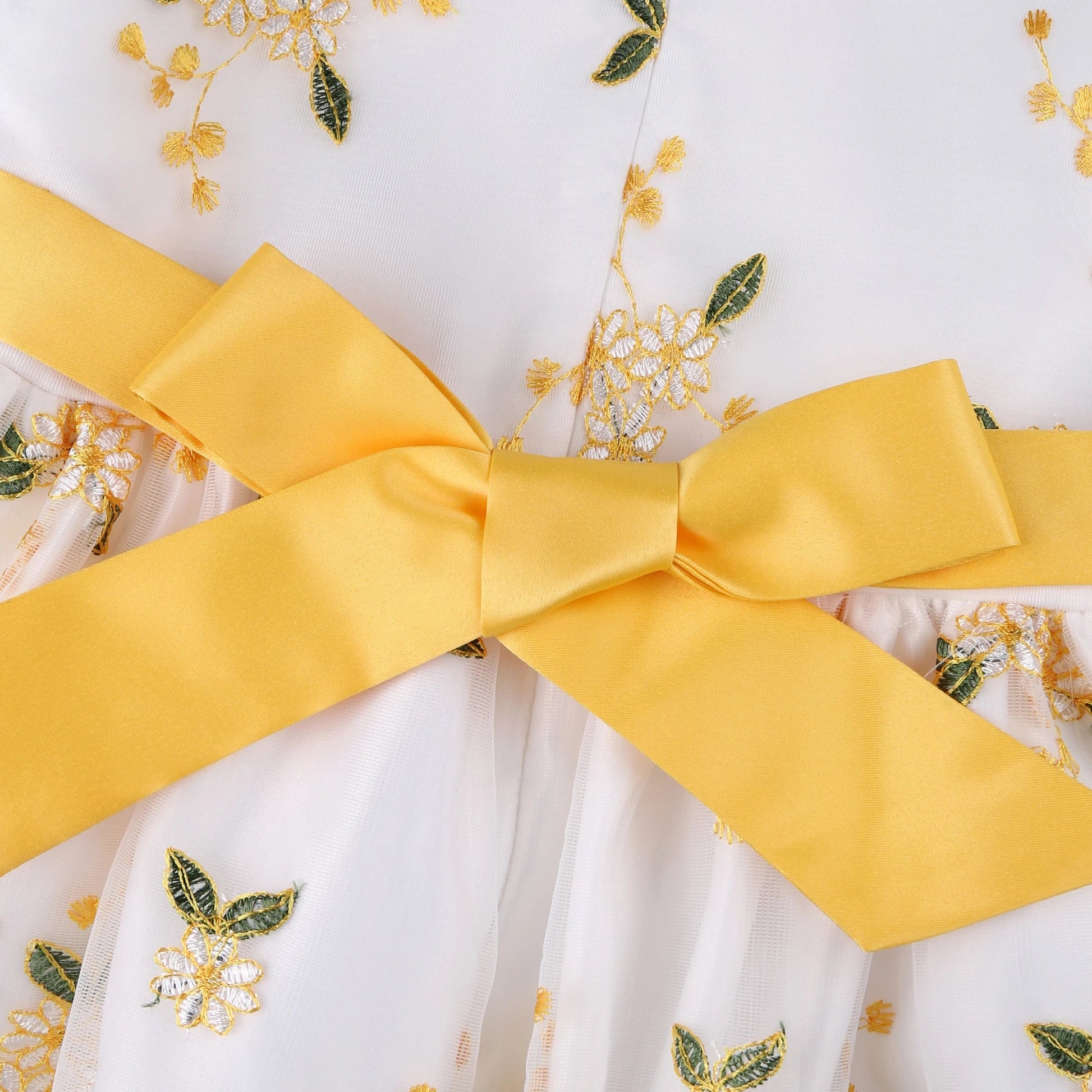 New embroidered bow dress skirt gauze princess pommel skirt girl dress June 1 Children's Day performance dressYellow100