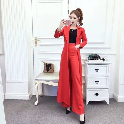 New New Fashion Temperament Waist - Controlled Slimming Long Trench Coat + High Waist Slimming and Wide Leg Casual Pants SuitSLight green