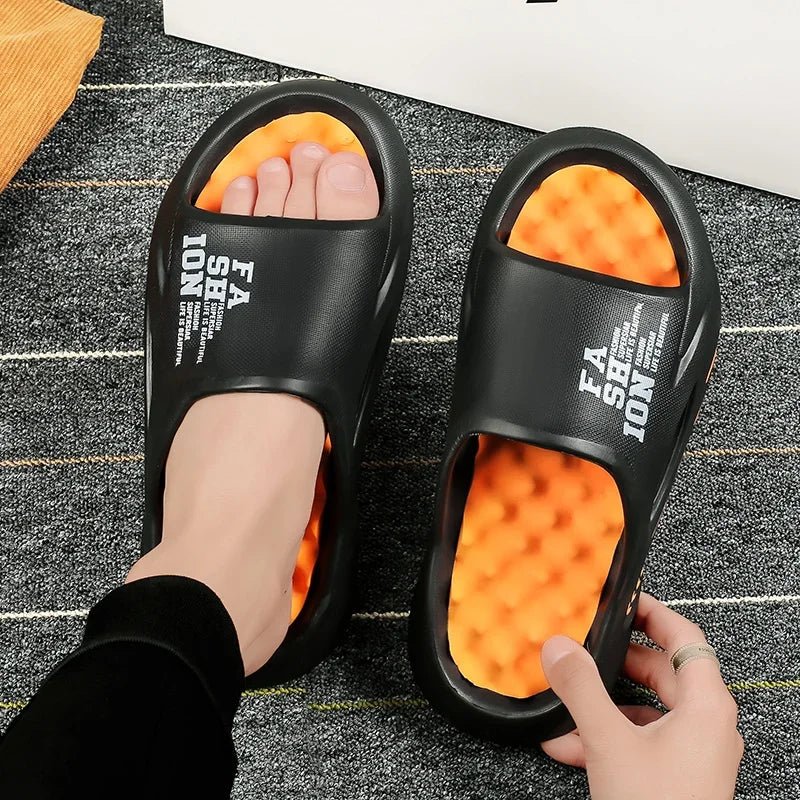 New Summer Men Massage Slippers Sides Indoor Outdoor Sandals Beach Casual Shoes Soft Sole Slides Men Flip - flops Men's SandalsJF587 - Beige42 - 43