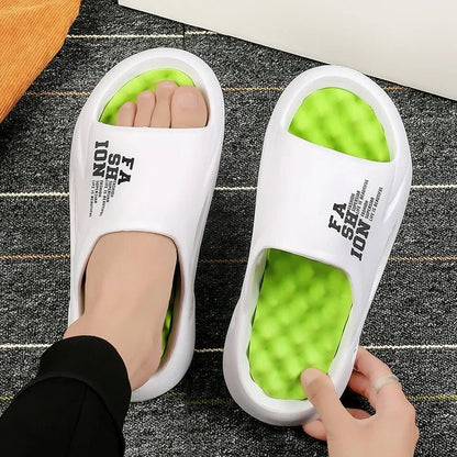 New Summer Men Massage Slippers Sides Indoor Outdoor Sandals Beach Casual Shoes Soft Sole Slides Men Flip - flops Men's SandalsJF587 - Beige42 - 43