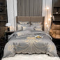 Nordic Bedding Set Luxury Gold Feather Embroidery 100 Egyptian Cotton Double Duvet Cover Bed Sheets and Pillowcases Bed SetGRAYFlat Bed SheetFull 200x230cm 4pcs